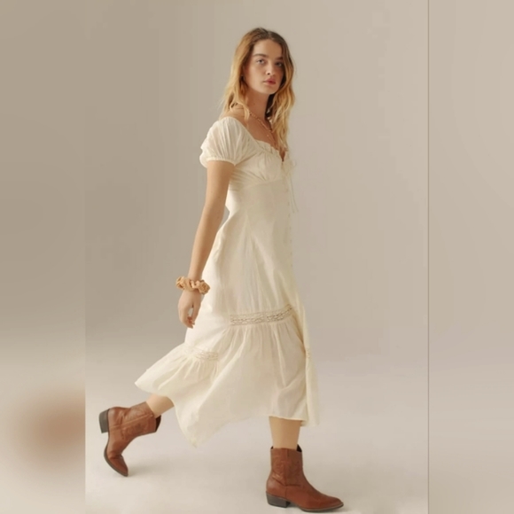 💕HP💕Urban Outfitters Carmen Bohemia Button Front Dress ~NWT ~ Cream ~ Small - Picture 2 of 7